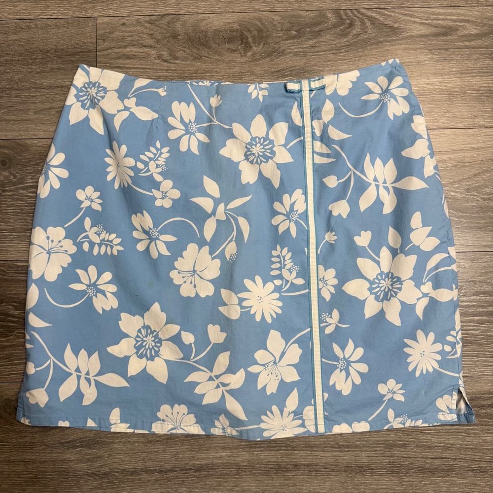 Tahiti Reef Club Woman Blue White Floral Tropical Skort Plus Size 20W Bow Detail